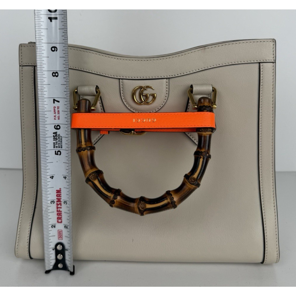 Gucci Diana Small Tote Bag in Beige with Orange Fluo Leather Bamboo Handles B5 - Picture 14 of 16